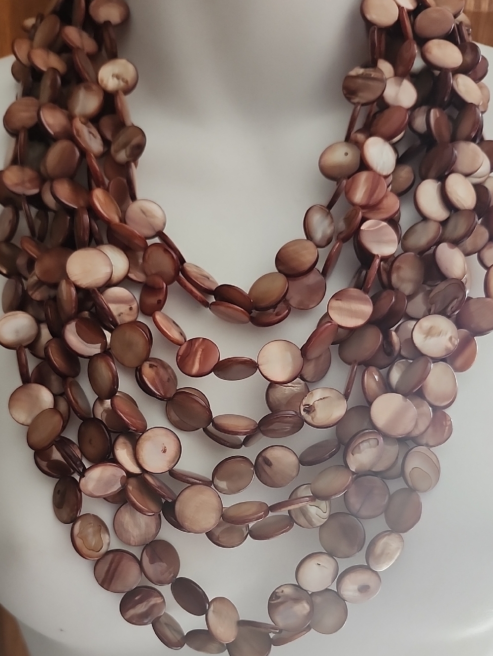 Heidi Daus Multi-Strand Brown Mother-of-Pearl Disc Necklace